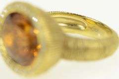 18K Yellow Gold Oval Citrine Diamond Halo Elaborate Textured Ring