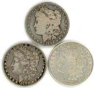 Three Different Morgan Silver Dollars 1896-O, 1900-O, & 1921-D.