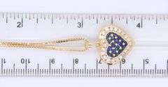 Gorgeous Yellow Gold Blue Sapphire and Diamond Heart Shaped Pendant on Chain