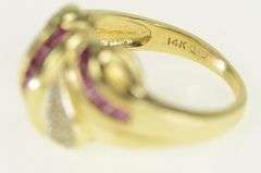 14K Yellow Gold Baguette Ruby Diamond Pave Wave Statement Ring