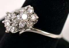 Vintage Astounding 14K White Gold Flower Diamond ring Made By Trubrite