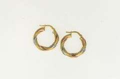 9K Yellow Gold 24.3mm Vintage Two Tone Statement Hoop Earrings