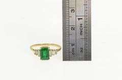 14K Yellow Gold Syn. Emerald CZ Accent Vintage Statement Ring