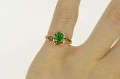 14K Yellow Gold 0.78 Ct Natural Emerald Engagement Ring