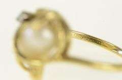14K Yellow Gold Retro Ornate Pearl Diamond Accent Abstract Ring