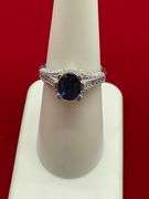 LADIES BRAND NEW 14K WHITE GOLD DIAMOND AND SAPPHIRE RING