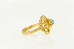 18K Yellow Gold Oval Turquoise Ornate Leaf Cluster Statement Ring
