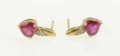 10K Yellow Gold Heart Syn. Ruby Diamond Accent Stud Earrings
