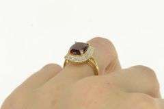 14K Yellow Gold Oval Garnet Diamond Halo Statement Ring
