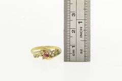 14K Yellow Gold Marquise Ruby Diamond Vintage Bypass Ring