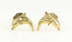 14K Yellow Gold Diamond Cut Jumping Dolphin Stud Earrings