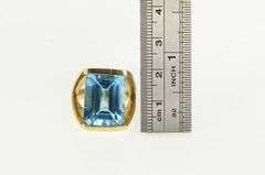 14K Yellow Gold Emerald Cut Blue Topaz Split Band Statement Ring