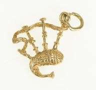 10K Yellow Gold 3D Bag Pipe Scottish Musical Instrument Charm/Pendant