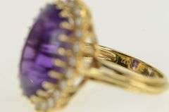 14K Yellow Gold Oval Amethyst Diamond Halo Cocktail Ring