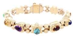 Multi-Gemstone Slide Station Charm Bracelet in 14K
