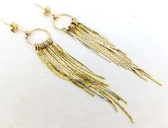Vintage 14K Long Two-Tone Dangly Earrings