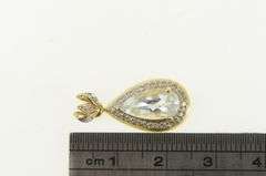 14K Yellow Gold Pear Blue Topaz Diamond Halo Vintage Drop Pendant