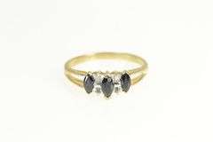 10K Yellow Gold 3 Stone Sapphire Diamond Cathedral Ring