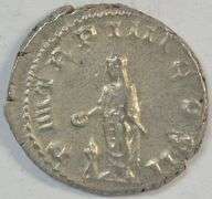 MINT STATE ROMAN SILVER PIECE OF EMPEROR VOLUSIAN, 251-253 AD