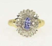14K Yellow Gold Oval Tanzanite Diamond Halo Engagement Ring