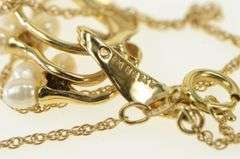 14K Yellow Gold Ornate Vintage Pearl Diamond Swirl Branch Necklace