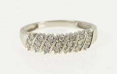 14K White Gold Diamond Slanted Stripe Statement Band Ring