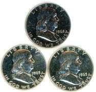 4 Proof Franklin Silver Half Dollars from 1962 & 1963.
