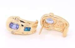 Amazing Yellow Gold Tanzanite, Diamond and Opal Inlay Earrings