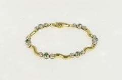 14K Yellow Gold Emerald Diamond Accent Wavy Link Vintage Bracelet