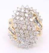 Powerful Yellow Gold Diamond Cluster Waterfall Ring
