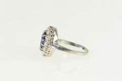 14K White Gold Oval Syn. Sapphire Seed Pearl Halo Cocktail Ring