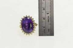 14K Yellow Gold Oval Amethyst Diamond Halo Cocktail Ring