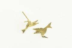 14K Yellow Gold Diamond Cut Hummingbird Stud Earrings