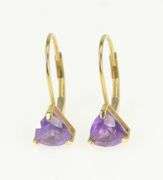 14K Yellow Gold Trillion Amethyst Ornate Lever Back Earrings