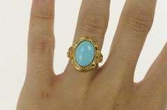 14K Yellow Gold LeVian Turquoise Cabochon Diamond Statement Ring