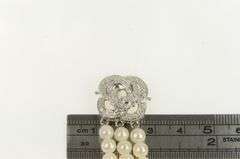14K White Gold 1940's Diamond Pearl Ornate Swirl Layered Bracelet