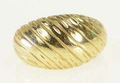 10K Yellow Gold Diamond Cut Domed Striped Grooved Band Ring