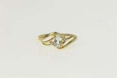 10K Yellow Gold Retro Sky Blue Topaz Diamond Bypass Fashion Ring