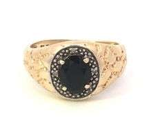 10K Yellow Gold Vintage Black Onyx Diamond Nugget Ring