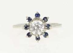 14K White Gold 1950's White & Blue Sapphire Engagement Ring