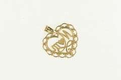 10K Yellow Gold Mom Filigree Heart Diamond Mother's Day Charm/Pendant