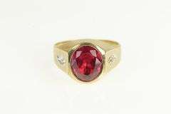 10K Yellow Gold Simulated Ruby Diamond Vintage Men's Ring