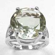 5.58 CT GREEN AMETHYST & DIAMOND STERLING SILVER RING