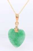 Fantastic 18kt Heart Shaped Green Jade Pendant on Chain