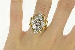 14K Yellow Gold 3.50 Ctw Diamond Cluster Zig Zag Statement Ring