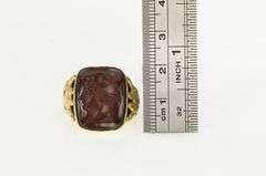 14K Yellow Gold Carved Greek Hermes Carnelian Ornate Ring