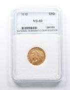 MS63 1910 $5 Indian Head Gold Half Eagle NNC