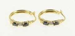10K Yellow Gold Oval Sapphire Diamond Statement Hoop Earrings