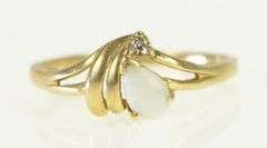 10K Yellow Gold Pear Natural Opal Diamond Accent Bypass Ring