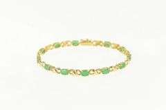 14K Yellow Gold Natural Emerald X Criss Cross Link Bracelet